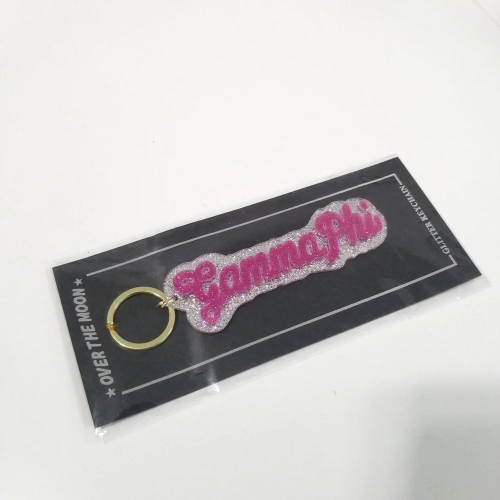 NWT Over The Moon Greek GAMMA PHI Glitter‎ Keychain